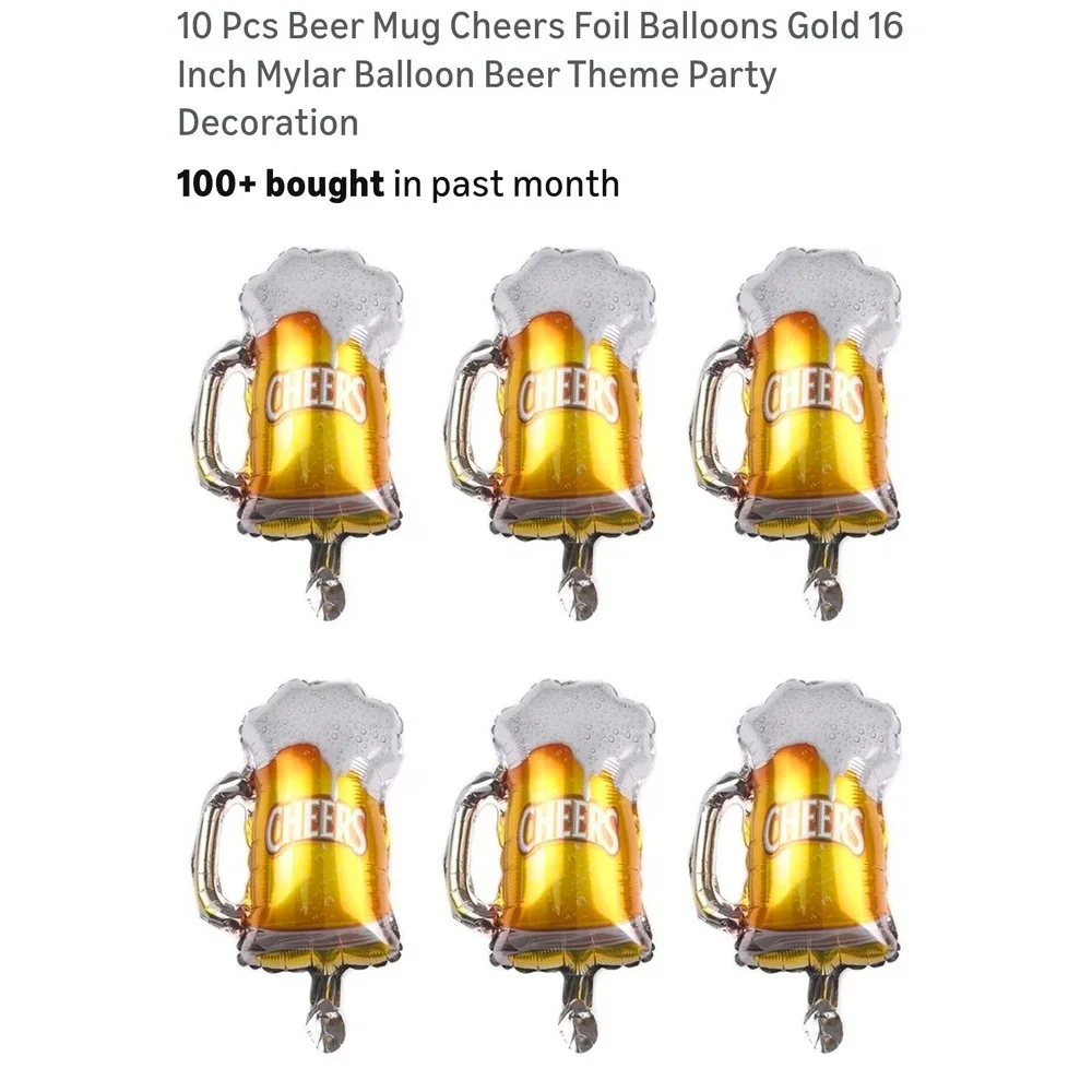 BOGO‎ 10 Pcs Beer Mug Cheers Foil Balloons Gold 16 Inch Mylar Party Decoration